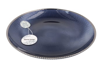 Blue &amp; Silver Rimmed Platter Plate 32cm - default