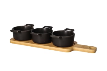 Bamboo Tray &amp; Porcelain Pastry Bowls 4pcs  - default