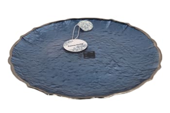 Blue&amp; Silver Rimmed Platter Plate 32cm - default