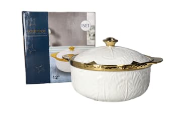 White &amp; Gold Casserole Dish With Lid 30cm - default