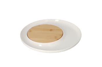 Ceramic Platter &amp; Bamboo Tray Serveware 2pcs 