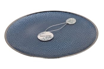 Blue &amp; Silver Rimmed Platter Plate 32cm