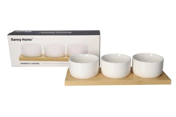 Bamboo Tray &amp; Ceramic Pastry Bowls 4pcs - default