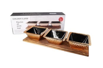 Bamboo Tray & Porcelain Pastry Bowls 4pcs 37cm