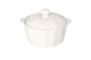 White Round Casserole With Lid &amp; Handles 8.5 Inch