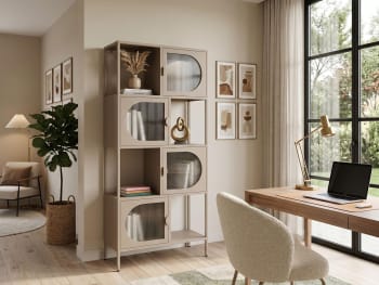 Modern Metal Storage Cabinet with Ribbed Half-Moon Doors – Taupe Beige 180cm