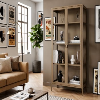 Tall Metal Glass Door Storage Cabinet 180cm
