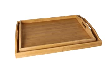 Bamboo Tea Serving Tray Set 2pcs 