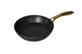 Aluminum Frying Pan - Black &amp; White Granite with Gold Handle 22cm.