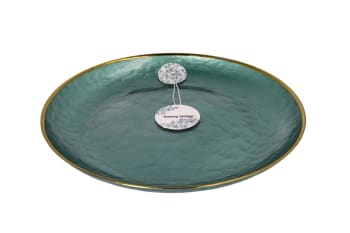 Green &amp; Gold Rimmed Platter Plate 32cm
