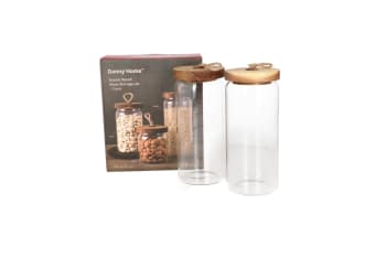 Acacia Wood Glass Storage Jar 2Pcs 1050ml  - default