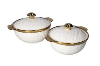 White &amp; Gold Casserole Dish With Lid 30cm - default