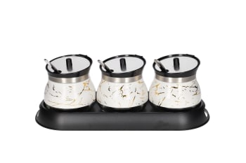 White &amp; Gold Marble Glass &amp; Stainless Steel Canister Storage Bottle Set 7pcs 14.4cm