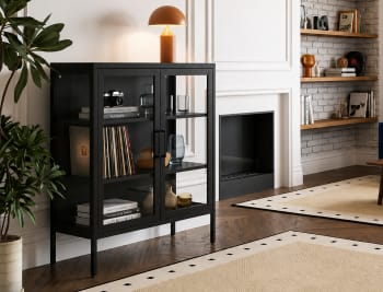 Black Metal &amp; Glass Display Cabinet