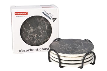 Black Marble Porcelain Coasters With Rack 10.1cm 5pcs - default