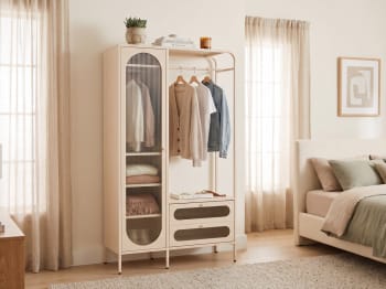Modern Cream Sideboard Cabinet with Drawers and Glass-Style Doors 180cm