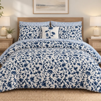  8pcs Floral Blue KING Comforter Set 