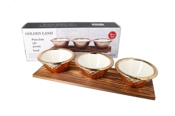 Bamboo Tray & Porcelain Pastry Bowls 4pcs 37cm