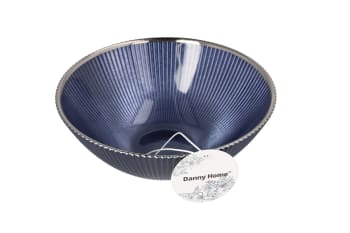 Blue &amp; Silver Rimmed Bowl 20cm