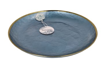 Blue &amp; Gold Rimmed Platter Plate 32cm