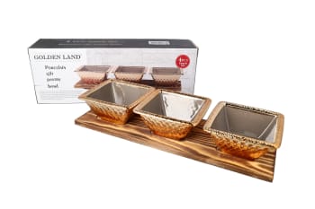 Bamboo Tray & Porcelain Pastry Bowls 4pcs 37cm