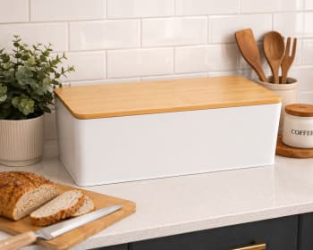 Steel Bread Bin with Bamboo Lid 33cm