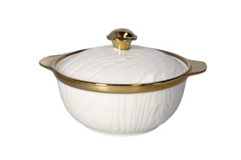 White & Gold Casserole Dish With Lid 27cm