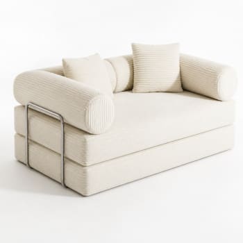 Modern Cream Corduroy Convertible Lounge Couch