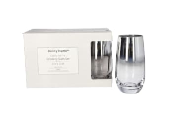 Clear &amp; Silver Long Stemless Glasses 6Pcs