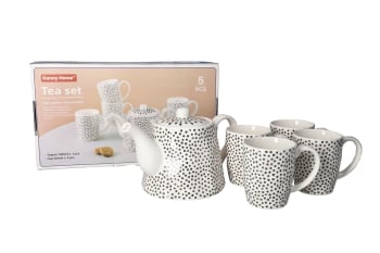 White Cups &amp; Teapot Set 5pcs