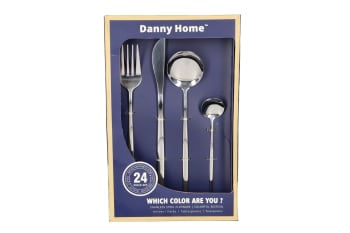 24 Piece Silver Stainless Steel Cutlery Set - default