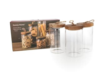 Acacia Wood Glass Storage Jar 3Pcs 750ml  - default