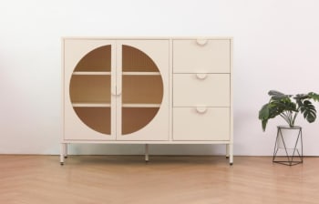 Modern Cream Sideboard Cabinet with Drawers and Glass-Style Doors 120cm - default