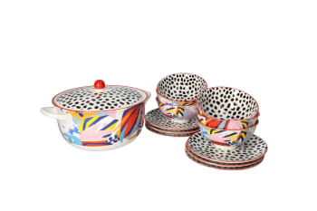 Bohemian Design Casserole, Plate &amp; Bowls 14pcs