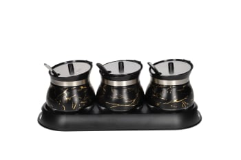 Black &amp; Gold Marble Glass &amp; Stainless Steel Canister Storage Bottle Set 7pcs 14.4cm