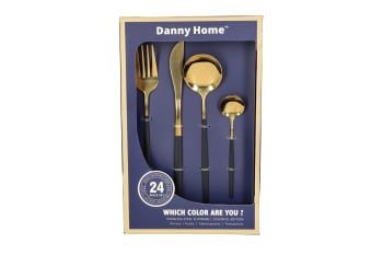 24 Piece Black with Gold Stainless Steel Cutlery Set