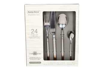 24 Piece Silver with Gold Stainless Steel Cutlery Set - default