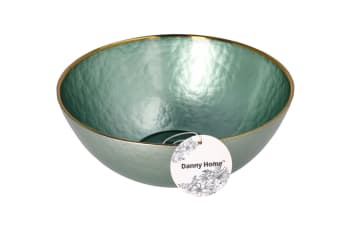 Green &amp; Gold Rimmed Bowl 25cm