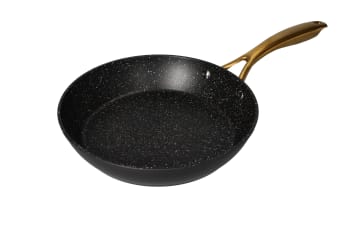 Aluminum Frying Pan - Black &amp; White Granite with Gold Handle 26cm.