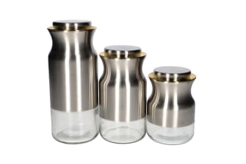 Silver Glass &amp; Stainless Steel Canister Storage Bottle Set 3pcs