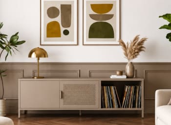 Modern Metal TV / Storage Console – Taupe Finish