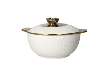 White &amp; Gold Casserole Dish With Lid 28.7cm