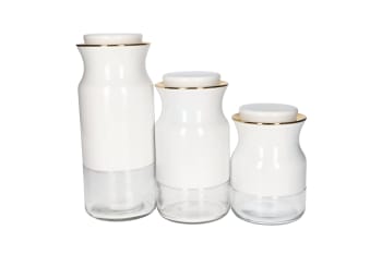 White Glass &amp; Stainless Steel Canister Storage Bottle Set 3pcs