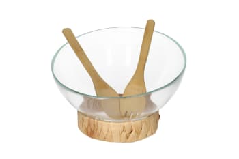  Salad Bowl with Servers and Bamboo Stand 4Pcs