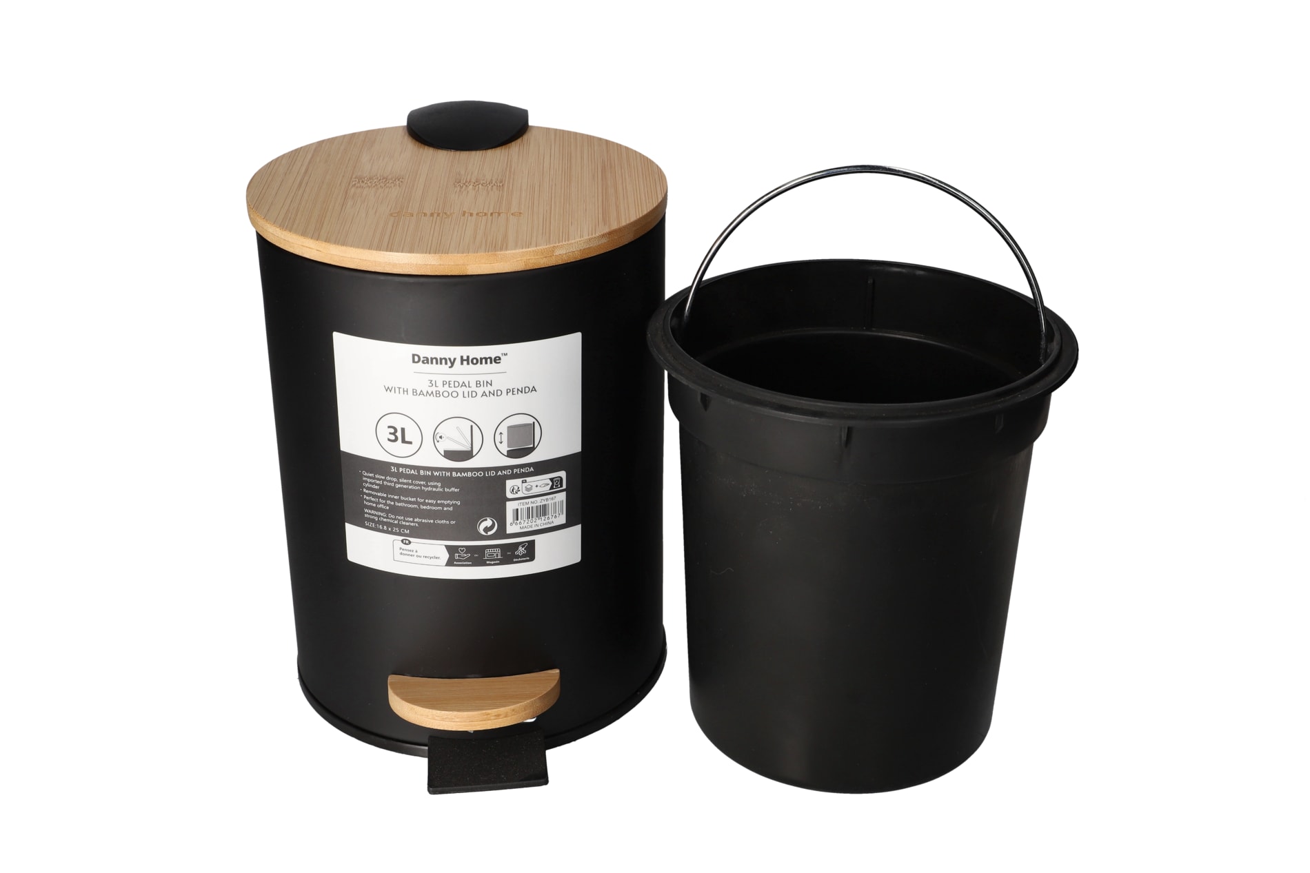 Bamboo Pedal Trash Can 3L | Danny Home
