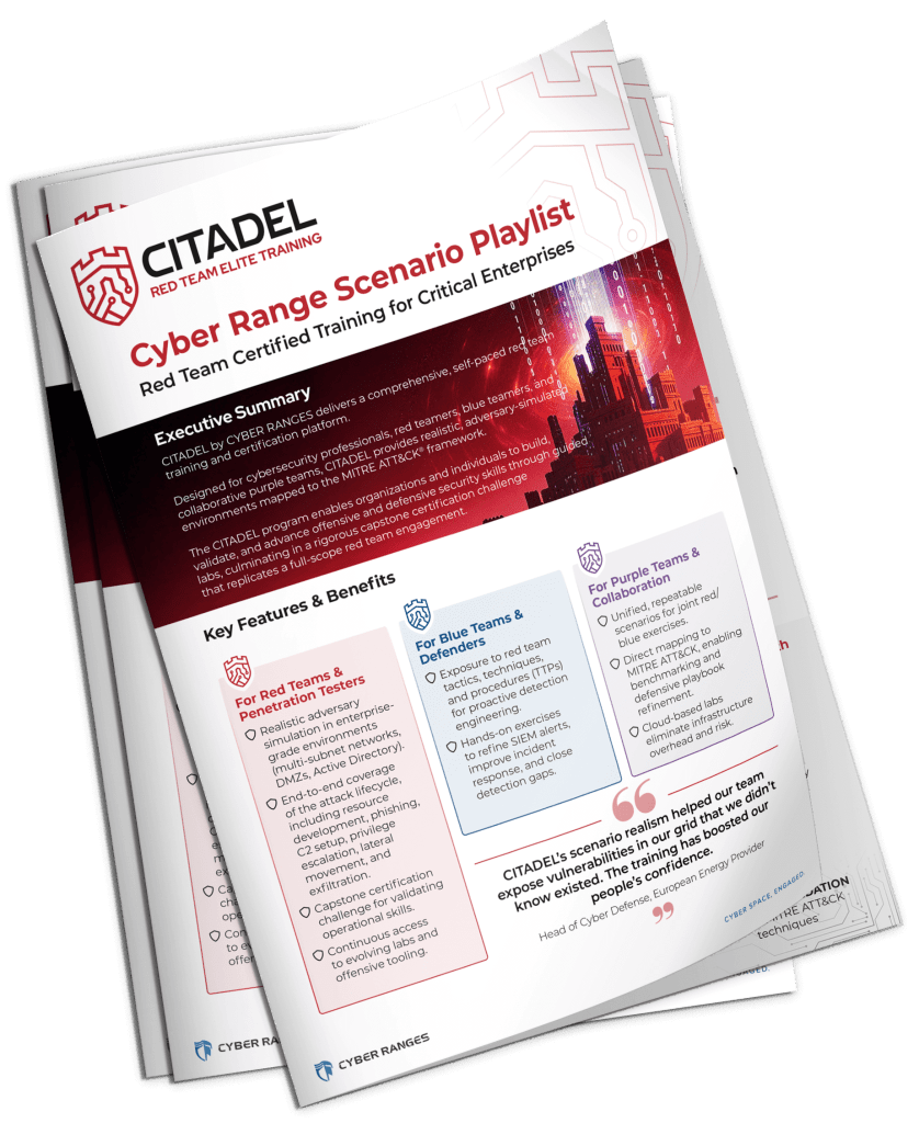 CITADELCyberRangeScenarioPlaylist StrategicRedTeamTrainingForModernEnterprises Mock up withPadding