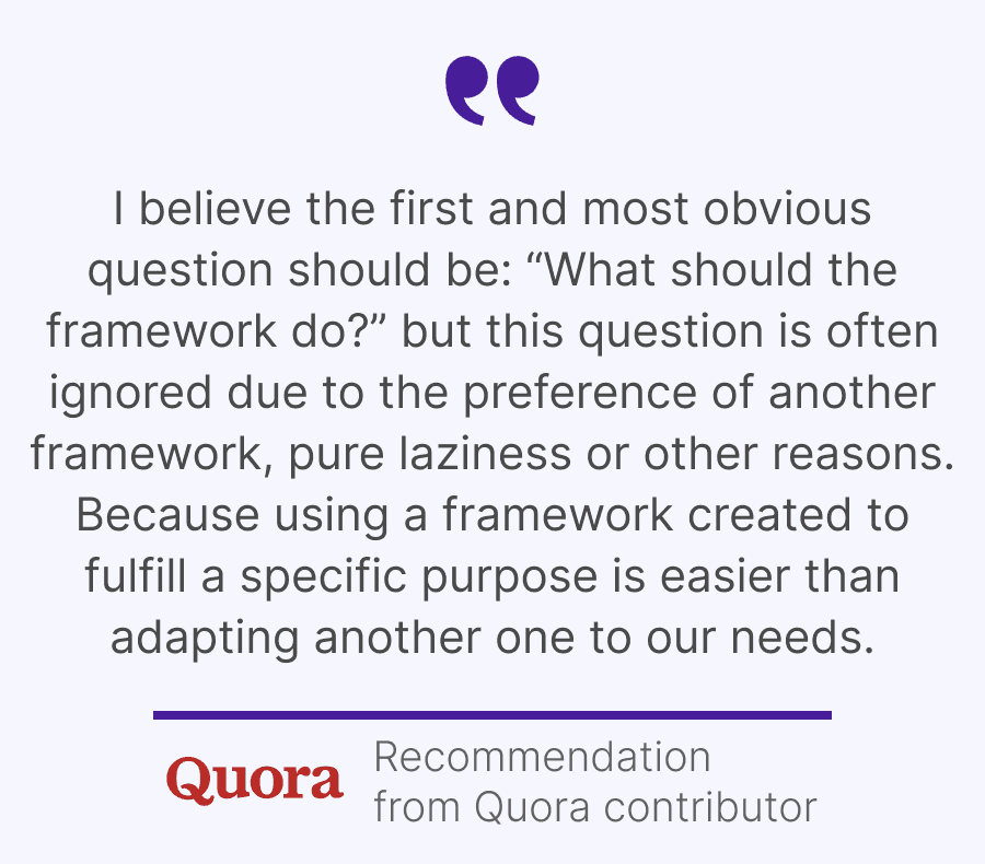 A quote conveying the importance of choosing the best mobile framework 