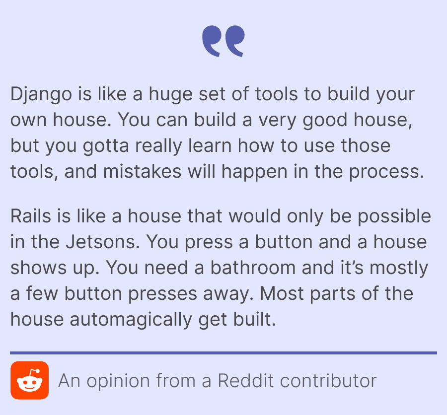 Reddit user’s opinion about Django vs Ruby on Rails comparison 