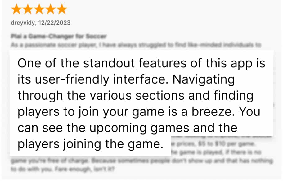 Image of a sports app user's review screenshot