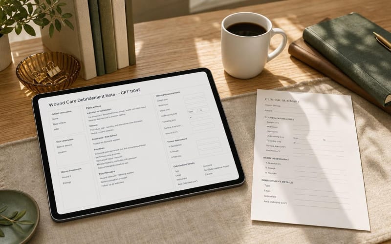 Wound Care Documentation for CPT 11042 Debridement
